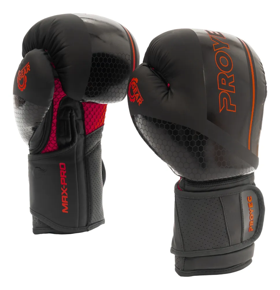 [615] GUANTES DE BOXEO MAX PRO PROYEC (NEGRO/ROJO, 8)